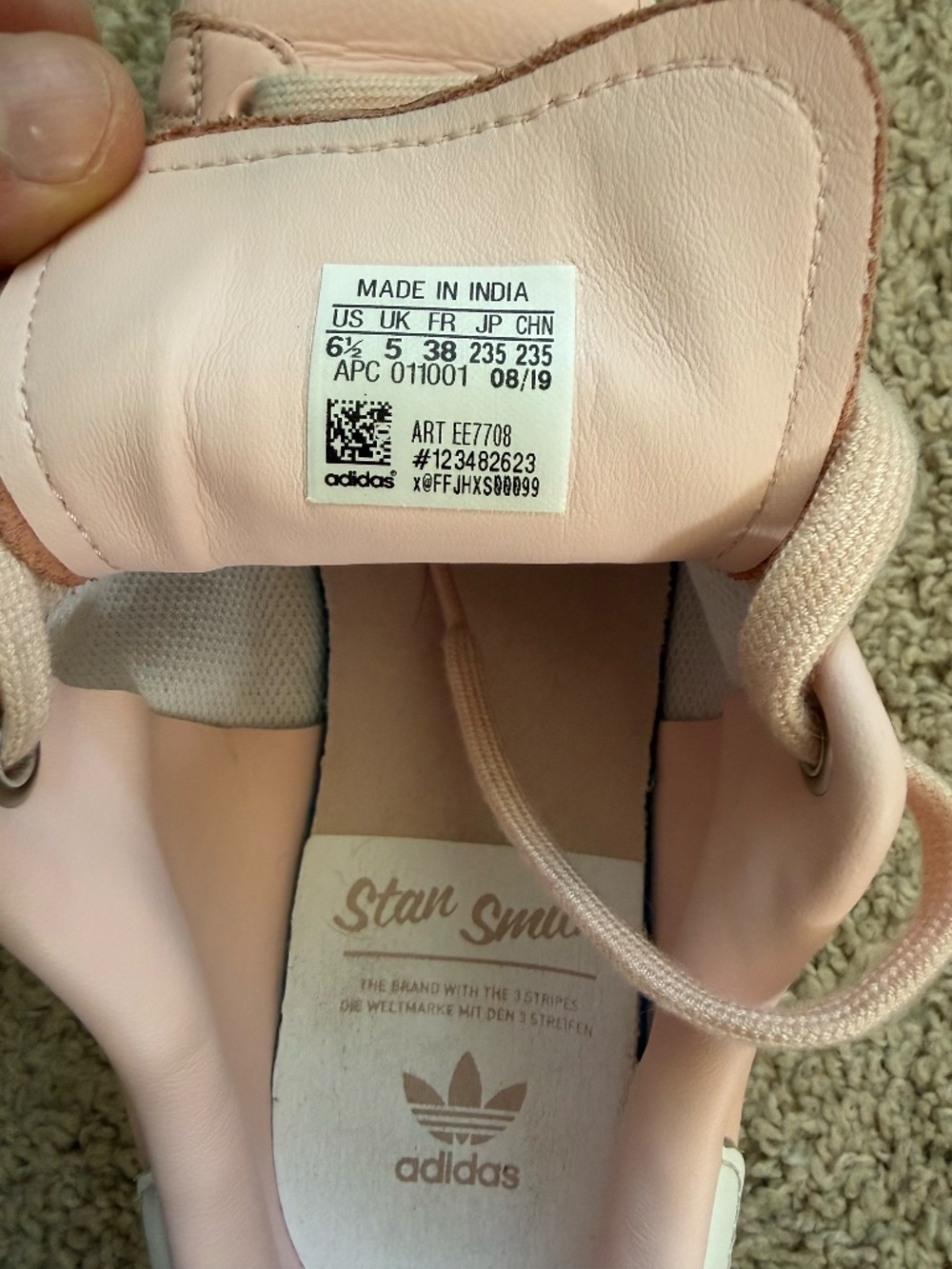 Adidas Stan Smith Pink Leather Sneakers Size US 6.5 Cursive Script Heel EE7708 - Picture 7 of 8